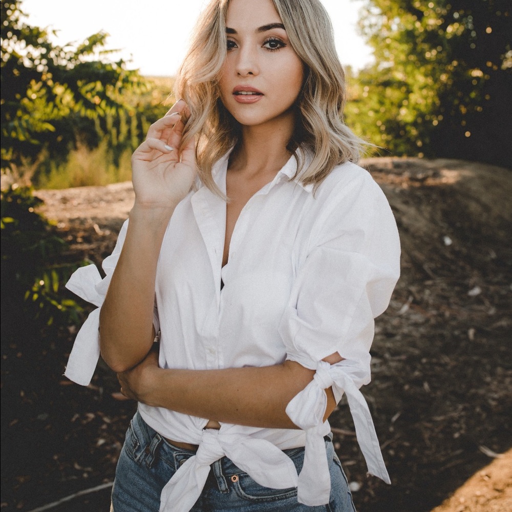 White oversized button down blouse top